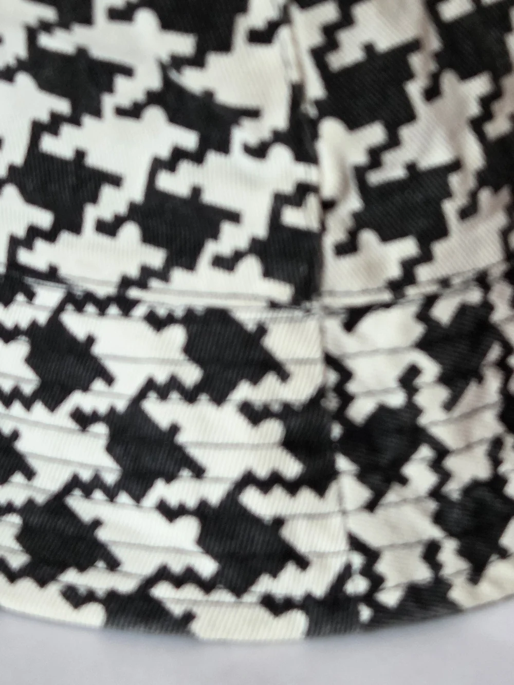 Ed Hardy Black & White Houndstooth Bucket Hat with Skull Patch